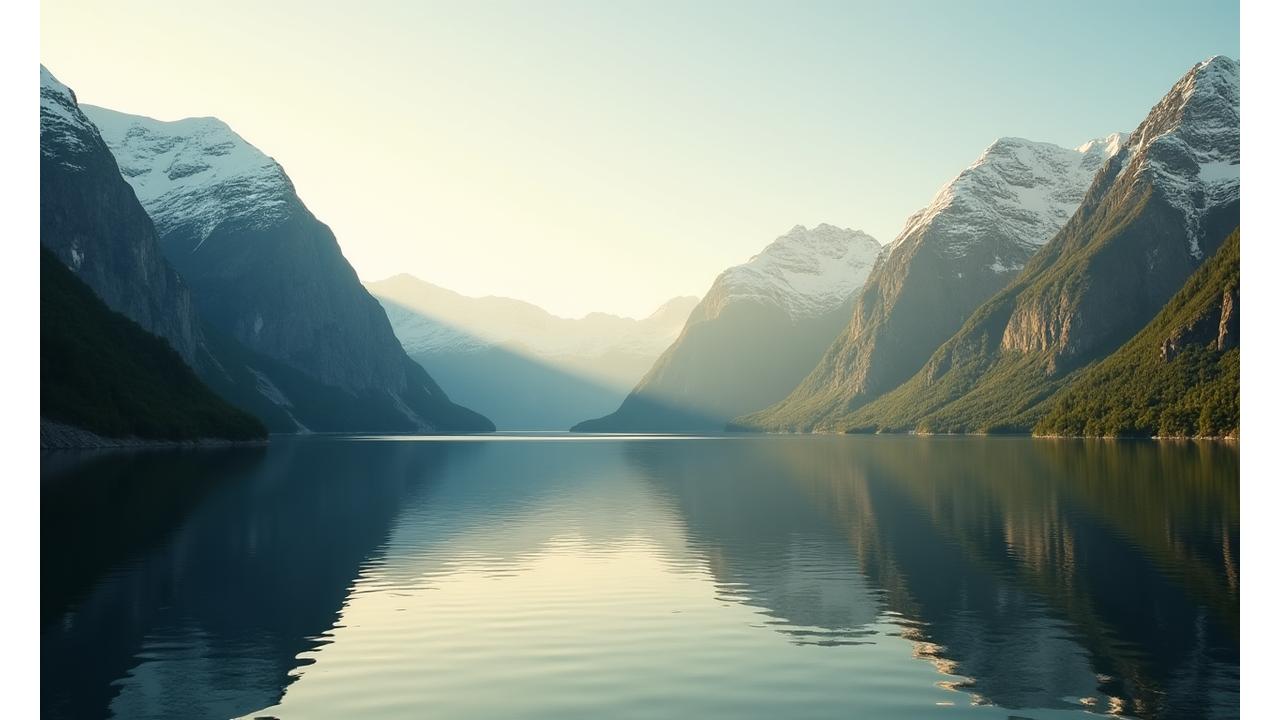 Majestetisk norsk fjordlandskap i solnedgang med reflekser i vannet, symboliserer uberørt natur og behovet for vern.